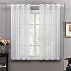 Cortinas Cortas Para Dormitorio Deconovo Cortinas Salon Modernas 2 Piezas de Lino Semi Transparentes Blancas Cortinas Dormitorio Visillos Cortos para Ventanas Cortinas Cocina con Ojales 140x138cm