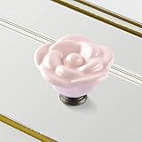 TIECA.HW 6Pcs 1.48-Inch Rose Flower Dresser Drawer Knobs, Pink Floral Ceramic Cabinet Knobs Vintage Drawer Handles for Nursery Kitchen Bathroom Girls Bedroom, 38mm