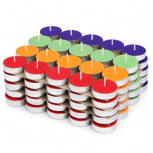 Image of Bindian Candle Tealight Candles, 100% Paraffin Wax Candles for Decoration, Smokeless Tea Light Candle 100 pcs for Home Decor, Diwali, Wax Candles 1-1.5 Hour Burn Time (Pack of 100 Multicolor)