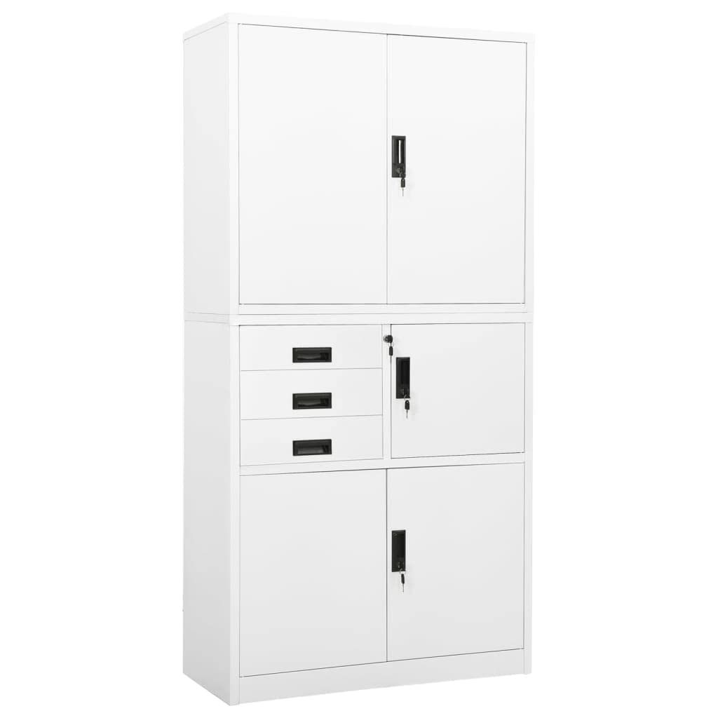 Nowoczesna szafka biurowa, biała, 90 x 40 x 180 cm, stalowa konstrukcja, do przechowywania i organizacji biura domowego