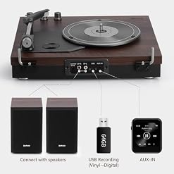 Retrospiler Tourne-disque à 3 vitesses avec deux haut-parleurs externes de 15 W, entrée Bluetooth, entrée auxiliaire, lecture USB et enregistrement LP-MP3, lecteur vinyle vintage, bois marron foncé - Les Beatles, Paul McCartney, John Lennon, RIngo Starr, George Harrison Retrospiler Tourne-disque à 3 vitesses avec deux haut-parleurs externes de 15 W, entrée Bluetooth, entrée auxiliaire, lecture USB et enregistrement LP-MP3, lecteur vinyle vintage, bois marron foncé – Image 4