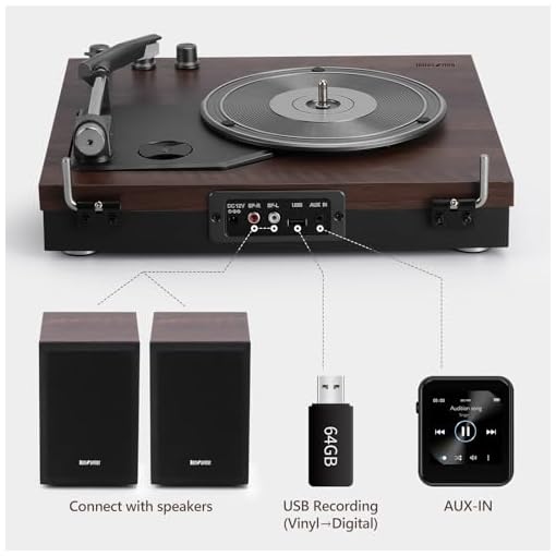 Tourne-disque vinyle vintage à 3 vitesses avec Bluetooth, haut-parleurs intégrés et stylet rubis – Platines en forme de corne pour disques vinyles sur Tourne-disque vinyle vintage à 3 vitesses avec Bluetooth, haut-parleurs intégrés et stylet rubis – Platines en forme de corne pour disques vinyles sur
