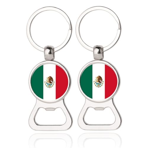 2Pcs Mexico Soccer Keychain Bottle Opener, 2 in 1 Metal Patriotic Key Chain Portable Beer Bottle Opener Gift for Men Dad Husband Father's Day Birthda