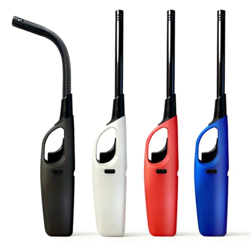 4 Pack Lighter Refillable Butane Lighters, Flexi-Wand Long Lighters for Candle Camping Fireplace Party BBQ Grill(Fuel Not Included)