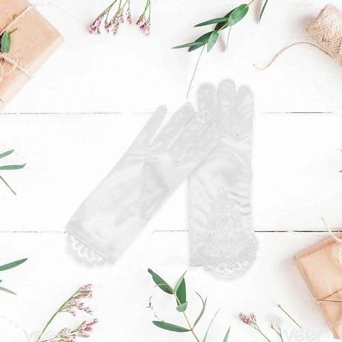 1 Par Crianças Vestir-Se Luvas De Renda Luvas De Desempenho Luvas Da De Flor Para O Casamento