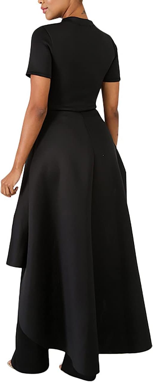 Lrady Womens V Neck Short Sleeve High Low Cocktail Party Dresses Peplum Tunic Tops Shirt Dress - Image 7