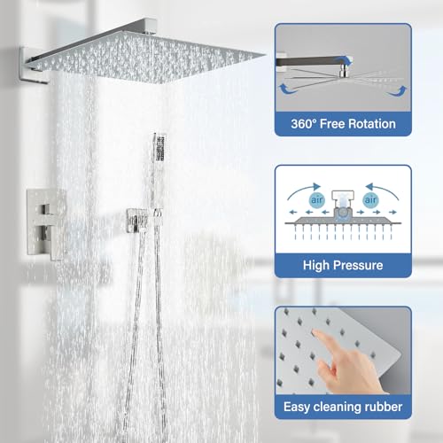 Ackwave Shower System 12 Inches Bathroom Shower Faucet Set, Rainfall Shower Head with Handheld, Shower Set with Brass Valve and Trim Kit Brushed Nickel by Ackwave - Used condition - Image 3