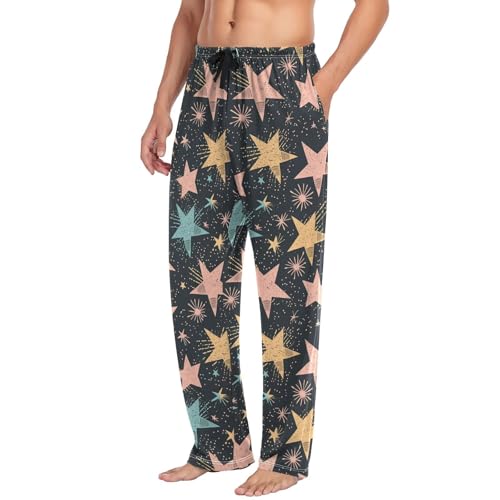 Men's Pajama Pants Pink Stars Pajama Pants for Men PJs Bottoms Drawstring Pockets Hand Drawn Sleep Lounge Pants S4