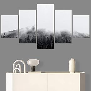 SIGNWIN 5 Panel Canvas Wall Art Foggy Scenery...
