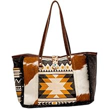 Myra Bag Western Canvas Tote Bag for Women - Cotton & Upcycled Leather Shoulder Weekender Bag Panacea
