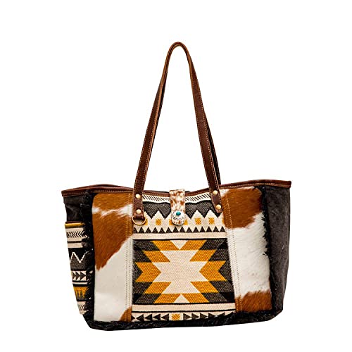 Myra Bag Western Canvas Tote Bag for Women - Cotton & Upcycled Leather Shoulder Weekender Bag Panacea
