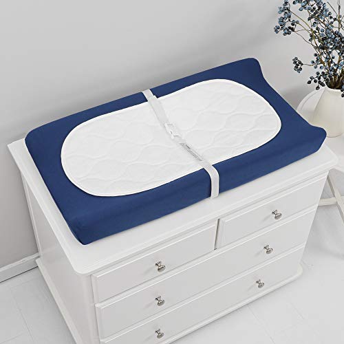 Image of Changing Pad Cover Set in Soft Jersey Material - Fits 32 inch /34''x16 Contoured Pad for Babies, Navy Blue & Lt Green