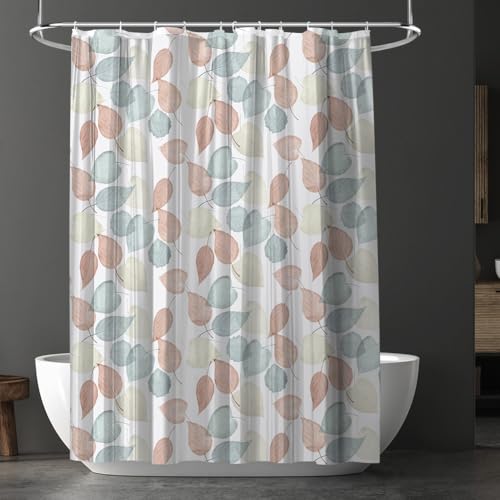 URAQT Cortina de Ducha, Cortina Baño Tela Impermeable Antimoho con 12 Anillos, EVA Shower Curtain Lavable, Cortina Bañera para Baño, Ducha, Bañera (Colorful Leaves)