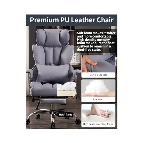 Efomao Big and Tall Office Chair 400LBS, Heavy Duty Executive Office Chair with Foot Rest, Home Office Desk Chairs, Purple Big Tall Computer Chairs