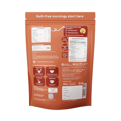 Image of Yummy Valley Millet Muesli Fruit, Nut & Seed 2.0-500g| 3.73g High Protein Muesli with High Fibre, 80% Multigrain with Sorghum & Almonds |No Refined Sugar | Jaggery Sweetened Breakfast Food for Adults