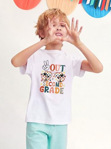 YZMI 2nd Grade Graduation Shirt Boys Girls Peace Out Second Grade Tshirt Class of 2025 Graduation Gifts for Kids White