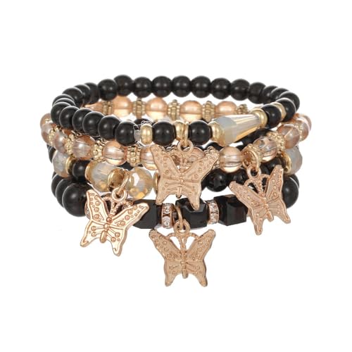 Image of COLORFUL BLING 4-5Pcs Adjustable Cute Butterfly Stackable Stretch Bracelet Multilayer Bohemian Crystal Beads Strand Wrap Bracelet Statement Jewelry Gifts for Women