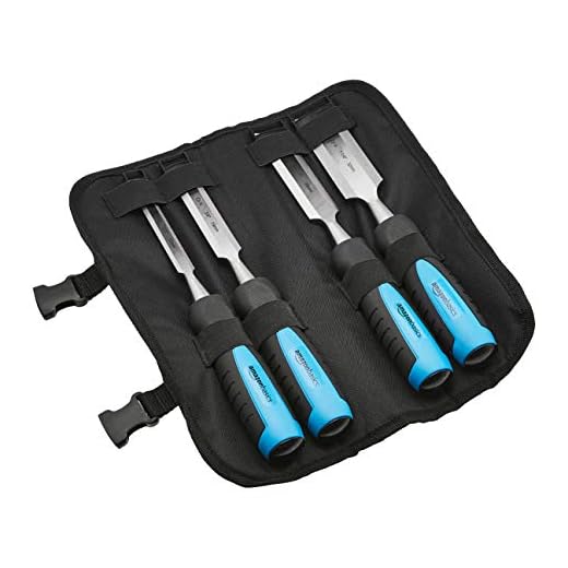 Amazon Basics 4-Piece Chrome Vanadium Steel Wood Chisel Set, 1/2-Inch to 1-1/4-Inch with Carry Pouch