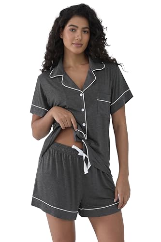 Image of Cherrydew Women Bamboo Viscose Super Soft Comfy Summer Cooling Short Sleeve Button Down Pajama Shorts Set S-XXL