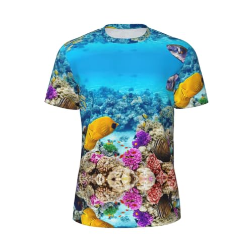 T-shirt à manches courtes en maille pour homme imprimé corail et poisson de mer