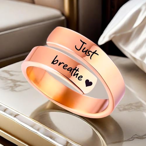 HUASAI Just Breathe Rings for Women Adjustable Heart Promise Statement Ring Hope Rings for women Jewelry Gifts Best Christmas Stocking Stuffers4