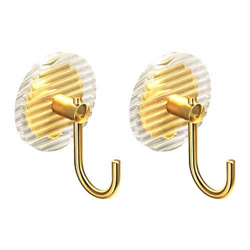 Lienahu Adhesive Wall Hooks,Hooks Heavy Duty, Acrylic Bottom Plate With Gold Color Aluminum Hook, Wall Hooks For Hanging Christmas Decorations, Coat, Hat,Towel Robe,2 Packs (Gold) #TOP6
