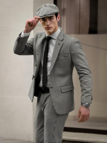 VENNYNG Men's Houndstooth Wedding Suits Business Plaid Tailored Fit 2 Piece Blazer Pant Set Single Breasted One-Button3