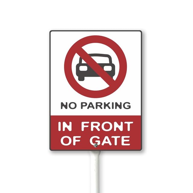 Geroclonup No Parking Sign with Metal Stakes, No Parking In Front Of Gate Sign, 8"×12" Aluminum Sign, Fade Resistant/Waterproof, Including Screws, Easy to Install, Outdoor Use