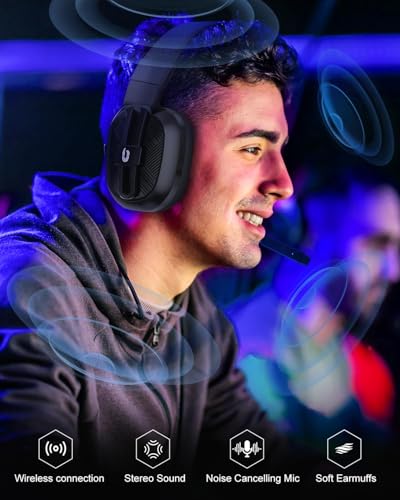 Casque gaming sans fil PC PS5 et Bluetooth avec micro anti-bruit JIMYIU noir - 3