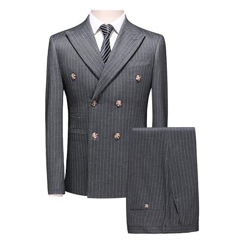 Men's Double Breasted Pinstripe Suit 3 Piece Slim Fit Sport Coat Business Wedding Prom Formal Jacket4