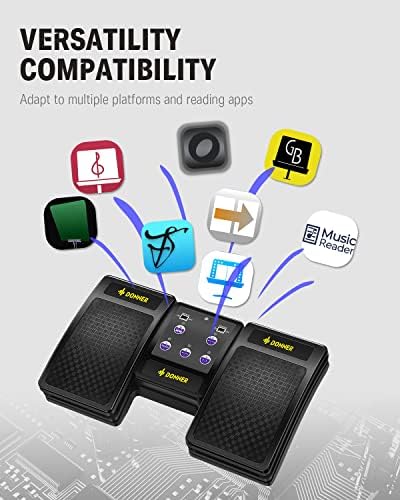 Donner Bluetooth Page Turner Pedal, Wireless Page Turner Pedal Rechargeable Sheet Music Reading Controller for Tablets, Black