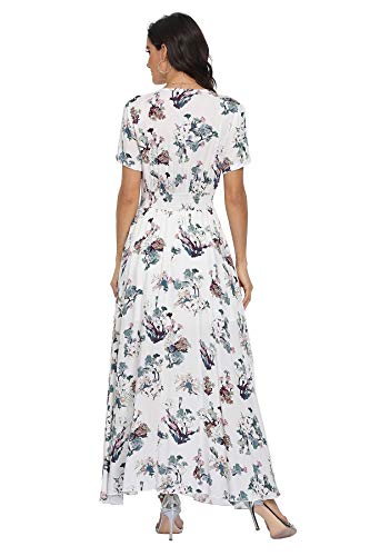 Image of VintageClothing Women's Floral Maxi Dresses Boho Button Up Split Summer Casual Long Dress Beach Party Dress