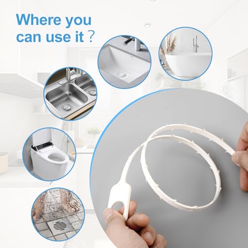 Outil de débouchage de canalisation, comprend 5 serpents de drainage, nettoie efficacement les cheveux et autres bouchons dans les toilettes, l'évier de cuisine et la baignoire de salle de bain, lot – vue 5
