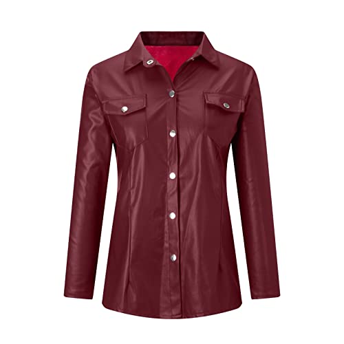 Womens Cropped Faux Leather Jacket Button Sexy Bodycon Slim Night Out Rave Coats Motorcycle Moto Biker Jackets Wine #TOP4