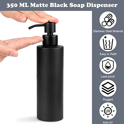 Vugttuon Soap Dispenser, 350 ml, Black Stainless Steel Bottle Soap Dispenser, Shampoo Dispenser, Refillable Pump Dispenser - Image 2