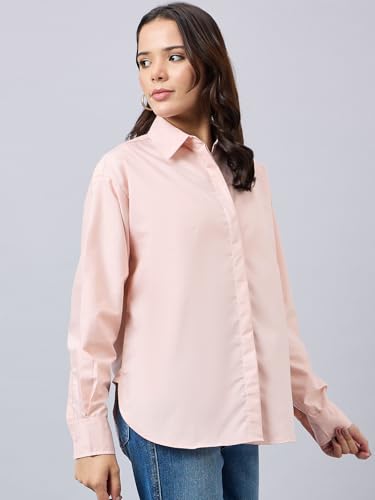 Image of Style Quotient Women Solid Smart Casual Oversized Polycotton Shirt