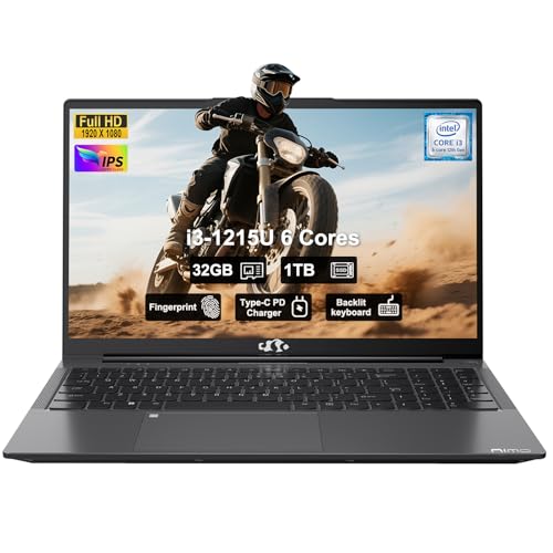 NIMO 15.6" Laptop, Intel 6 Cores I3-1215U 32GB RAM 1TB SSD (Up to 4.4GHz, Beat R5 7520U), 65W Fast PD 180° Viewing Wi-Fi 6 Backlit Keyboard Computer for Business Student and Home (Renewed)