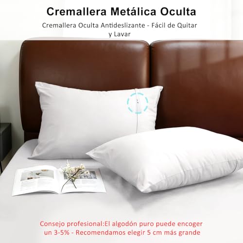Miniatura 4 de Lirex 2 Paquetes Fundas De Almohada, 100 Algodón Transpirable Cubiertas De Almohada Cierre De Cremallera 50 X 70 Cm, Blanco