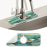 Kitchen Faucet Splash Mat (15' X 5.4'),Mountain Clouds Red Fox,Super Absorbent Fast Drying Mat,Sink Splash Guard Behind Faucet Drip Catcher for Kitchen,Dish Drying Mat,Bathroom,Sink Mat (1 PCS）