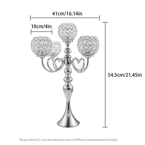 Vincigant 5 Arms Silver Crystal Candelabra For Wedding Home Decoration,Christmas Party Dinning Room Table Candle Holders Centerpieces,Buffet Cabinet Ornaments Gift #TOP2
