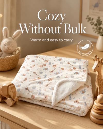 Image of EVERYDAY KIDS Large Ultra Jungle Safari Animals Minky Baby Blanket for Boys Mink and Sherpa Toddler and Baby Boy Blanket Measures 30 x 40 inch; Safari Animal Baby Nursery Decor