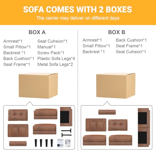Aotumm Ciort 2-Sitzer-Sofa Modern Dick Gepolstert 2 Kissen Komfortables Leder Sofa mit 2 Staufächern für Wohnzimmer Schlafzimmer Büro Einfach zu montieren Klein