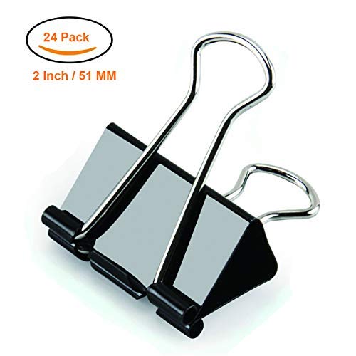 Binder Clips 2-Inch Extra Large Paper Clamps for Office School Supplies, 24 Pack, Black