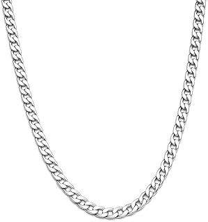 chain 5 mm Curb Silver Chain Flat Cuban Stainless Steel Jewelry Neck Link Chains Necklace for Men &amp; Boys (Silver chain)