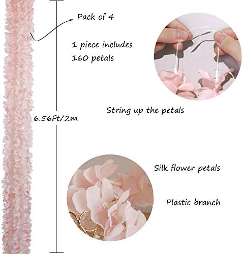 Famibay 4PCS Silk Artificial Wisteria Vine 6.56FT Fake Hanging Flowers Pink Wisteria Garland for Wedding Arch Backdrop Wall Decor (4PC, Pink)