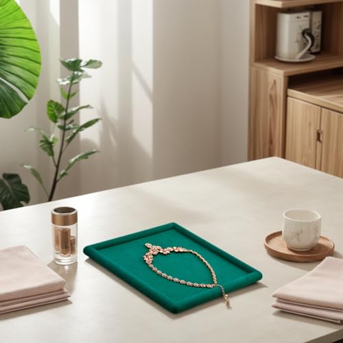Microfiber Jewelry Tray Jewelry Display Trays Stackable Jewelry Organizer Tray Jewelry Trays For Drawer Padded Jewelry Tray for Necklace Bracelets Storage (Green)