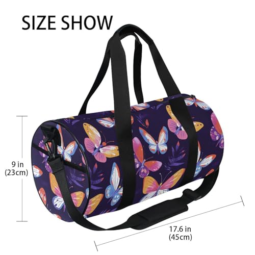 Butterfly Sports Duffel Bag Barrel Gym Bag with Adjustable Shoulder Strap, Spacious Main Compartment Side Pockets and Full Print Design for Fitness Travel and Sports4