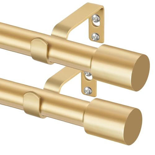 TONIAL Gold Curtain Rod for Windows, 32-86 In, Modern Cap Finials, 2 Pack