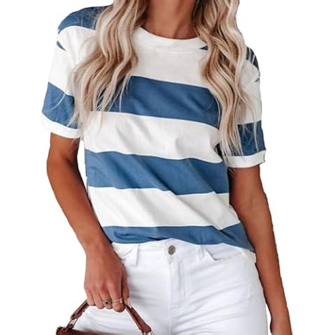 KUFV Women Tops Short Sleeve Striped T-Shirt Causal Crew Neck Shirt Cover