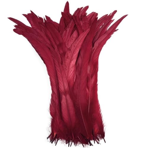 Black Rooster Feathers For Crafts 30-35Cm 12-14Inch Cock Chicken Tail Feather Decor Carnival Wedding Party Decoration - (Color: Wine Red/Size: 100 Piece)